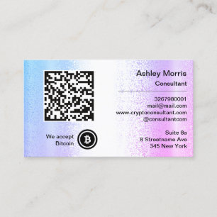 Cartão De Visita Código QR Bit Me Aceitamos Bitcoin Azul Rosa Pers