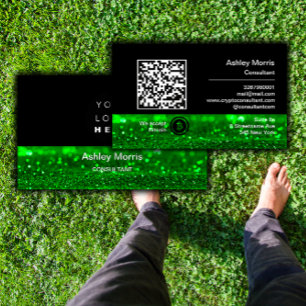 Cartão De Visita Código QR Bit Me Aceitamos Bitcoin Green Glitter