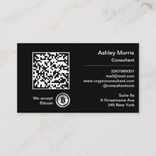 Cartão De Visita Código QR Bit Me Aceitamos Bitcoin Preto Personal