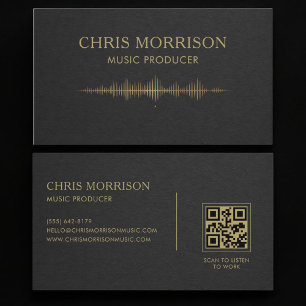 Cartão De Visita Código QR Black Gold de Produtor Musical