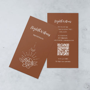 Cartão De Visita Código QR   Boho Rosa Floral Lua Terracota