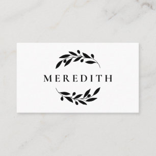 Cartão De Visita Código QR Botânico Mínimo Preto e Branco