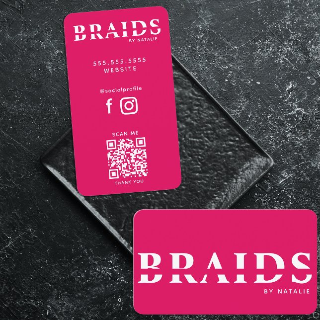 Cartão De Visita Código QR Braids Beauon Salon Braiting Hairstylist (Criador carregado)