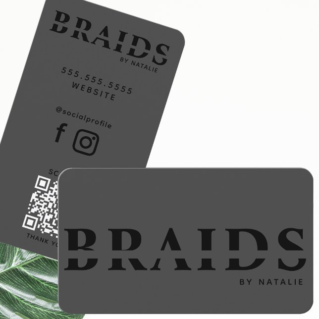 Cartão De Visita Código QR Braids Beauon Salon Braiting Hairstylist (Criador carregado)