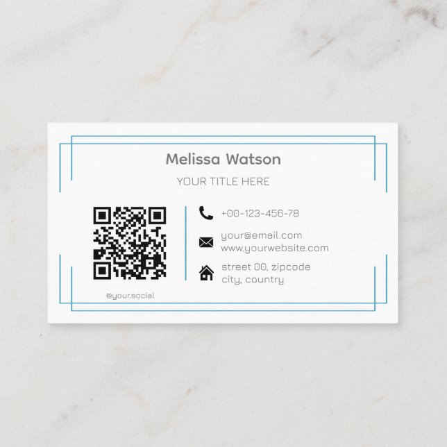 Cartão De Visita Código QR branco azul básico simples (Verso)