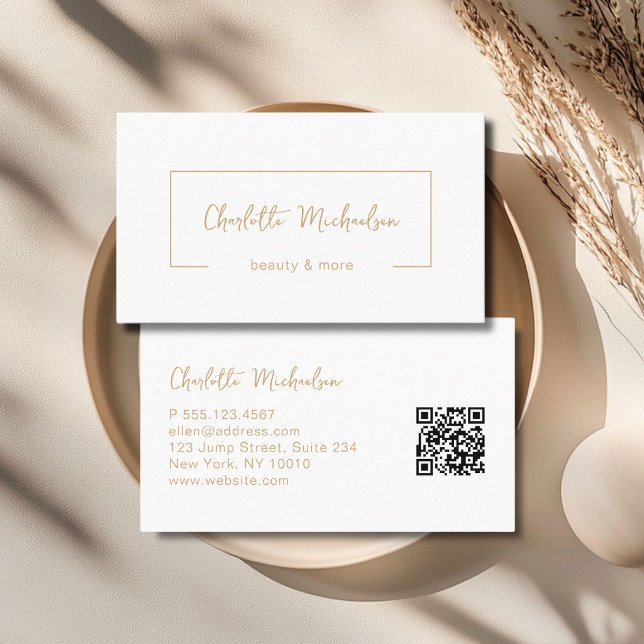 Cartão De Visita Código QR Branco de Letra Minima (Minimal Handwriting White QR Code Business Card)