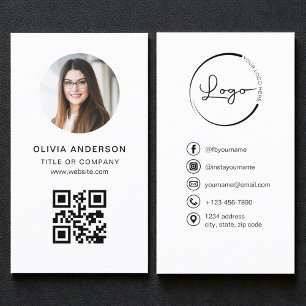 Cartão De Visita Código QR Branco Foto Profissional Mídia Social