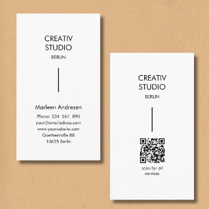 Cartão De Visita Código QR Branco Preto Minimalista Moderno