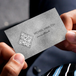 Cartão De Visita Código QR Brilho Prateado