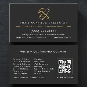 Cartão De Visita Código QR Carpinteiro Carpintaria Preto Dourado