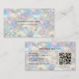 Cartão De Visita Código QR Chic Holográfico Brilho Iridescente Opal