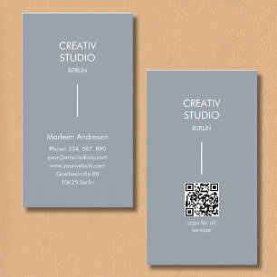 Cartão De Visita Código QR Cinza Branco Minimalista Moderno