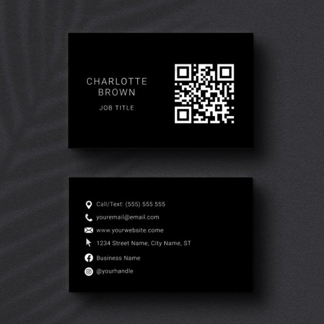 Cartão De Visita Código QR clássico preto personalizado (Criador carregado)