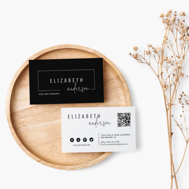 Cartão De Visita Código QR clássico profissional preto branco (Criador carregado)