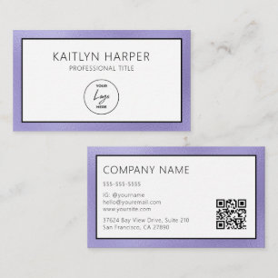 Cartão De Visita Código QR com Logotipo Elegante de Folha Violeta