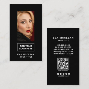 Cartão De Visita Código QR com Logotipo Personalizado Redondo Preto