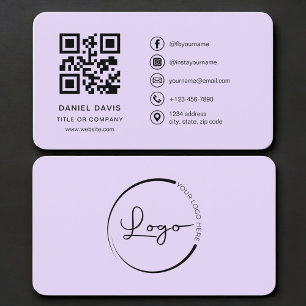 Cartão De Visita Código QR com Logotipo Roxo Profissional