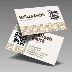 Cartão De Visita Código QR com Padrão Lateral Vertical Retro Ondula