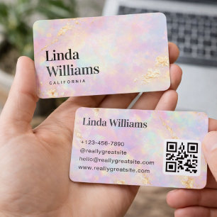 Cartão De Visita Código QR com Textura Dourada em Mármore Pastel