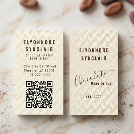 Cartão De Visita Código QR com Textura Relevada de Chocolate Elegan