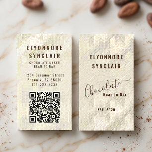 Cartão De Visita Código QR com Textura Relevada de Chocolate Elegan