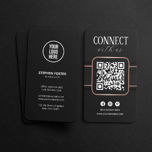 Cartão De Visita Código QR Conecte-se Conosco Rosa Dourado Preto El