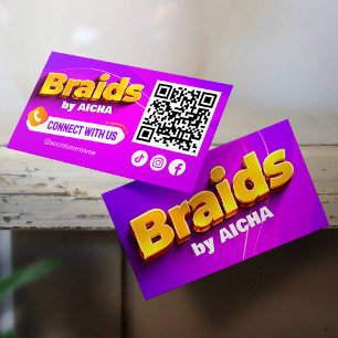 Cartão De Visita Código QR Conecte-se Conosco Tranças Rosa e Amarel