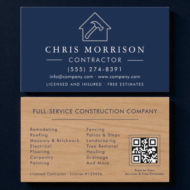Cartão De Visita Código QR Construção de Edifícios Azul Marinho em  (Criador carregado)