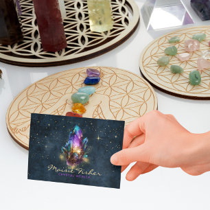 Cartão De Visita Código QR Cristal Curador Reiki Estrelas Celestiai