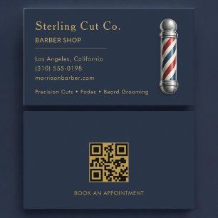 Cartão De Visita Código QR da Barbearia Azul Marinho