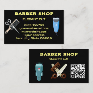 Cartão De Visita Código QR da Barbearia Clássica Preta Salão de Cab
