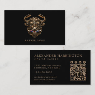 Cartão De Visita Código Qr da Barbearia Elegante Bronze Buffalo