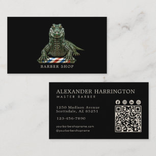 Cartão De Visita Código Qr da Barbearia Elegante Jacaré Esmeralda
