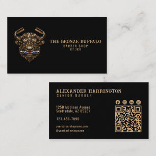 Cartão De Visita Código Qr da Barbearia Modern Barber Bronze Buffal