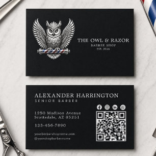 Cartão De Visita Código Qr da Barbearia Profissional Coruja de Prat