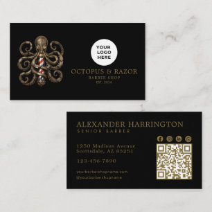 Cartão De Visita Código Qr da Barbearia Profissional do Polvo de Br