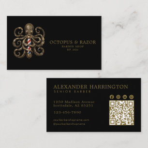 Cartão De Visita Código Qr da Barbearia Profissional do Polvo de Br