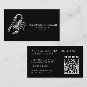 Cartão De Visita Código Qr da Barbearia Profissional Escorpião Prat
