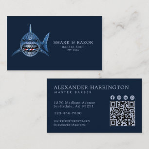 Cartão De Visita Código Qr da Barbearia Profissional Steel Shark