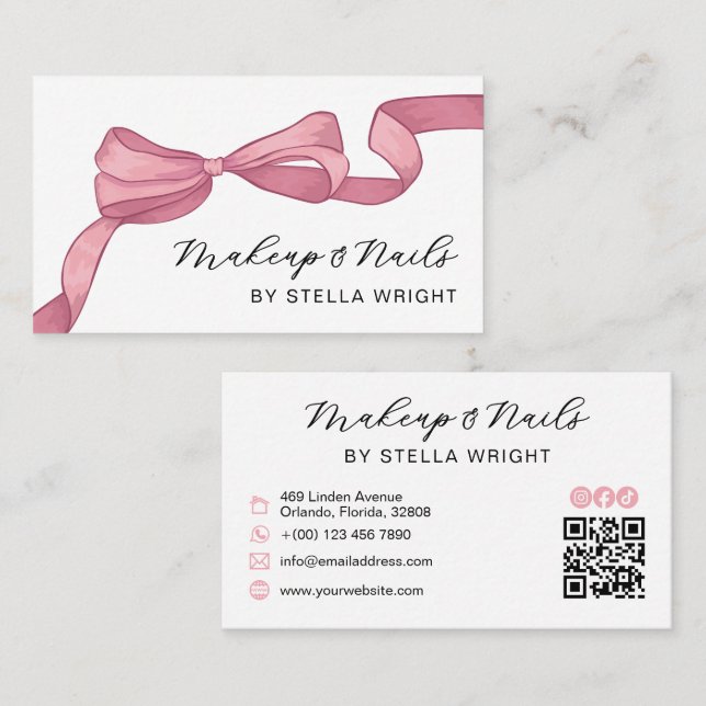 Cartão De Visita Código QR da Beleza Rosa Coquette (Frente/Verso)