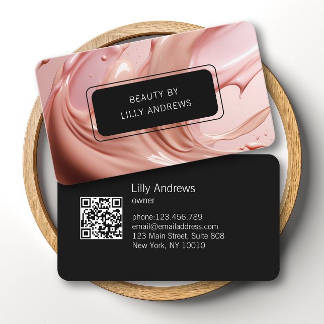 Cartão De Visita Código QR da Blush Pink Beauty Salon (Blush Pink Beauty Salon QR Code Business Card)