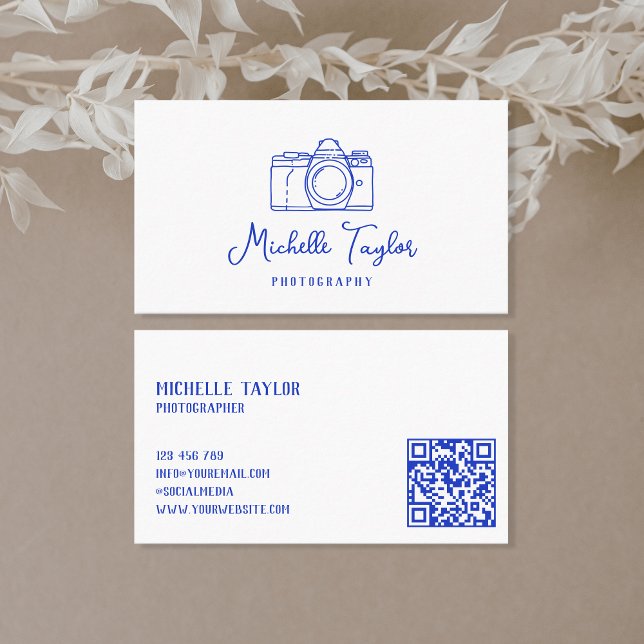 Cartão De Visita Código QR da Câmera de Fotografia Desenhada à Mão  (Criador carregado)