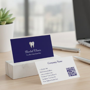 Cartão De Visita Código QR da Clínica Odontológica Azul Moderno Car