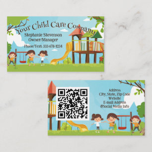 Cartão De Visita Código QR da Creche e Jardim de Infância Happy Kid