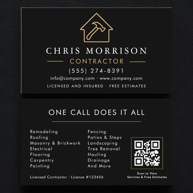 Cartão De Visita Código QR da Empresa de Construção Black Gold (Criador carregado)