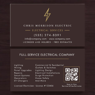 Cartão De Visita Código QR da Empresa de Eletricista Moderna