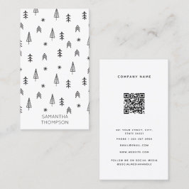 Cartão De Visita Código QR da Floresta Negra Negra Mínima de invern