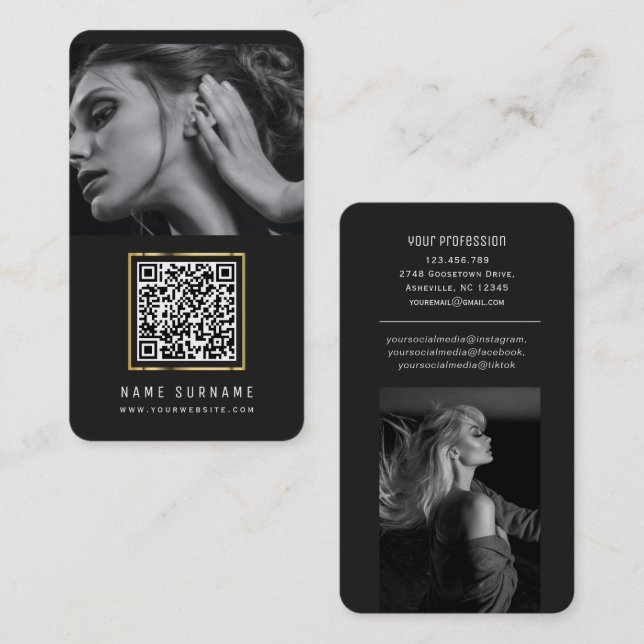 Cartão De Visita Código QR da foto, mídia social moderna sofisticad (Frente/Verso)
