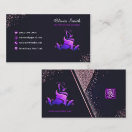 Cartão De Visita Código QR da Glitter do Marinho Roxo Elegante