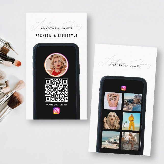 Cartão De Visita Código QR da Grade de Fotos do Modern 6 (Modern 6 Photo Feed Grid Social Media QR Code Business Card)